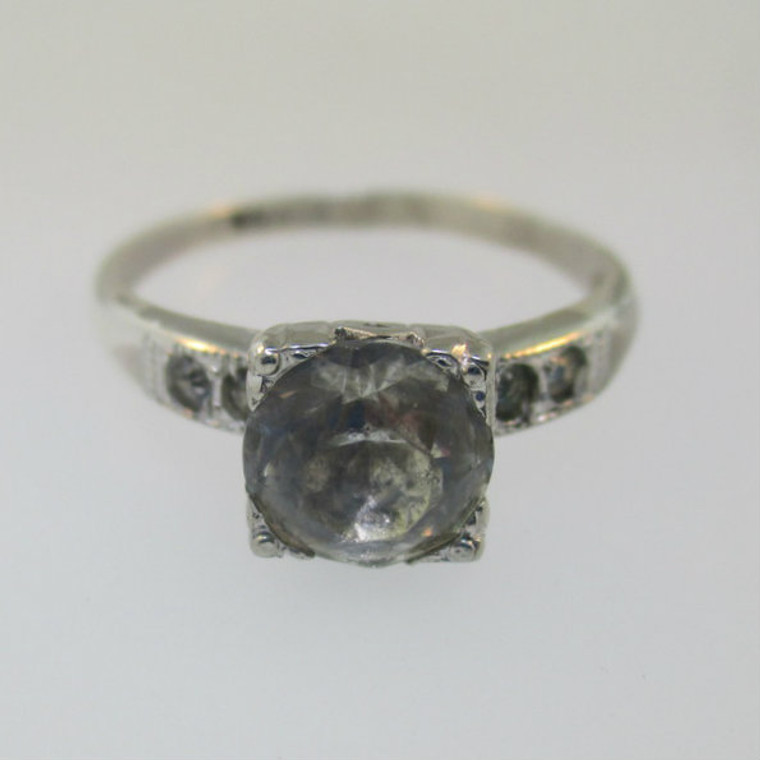 Sterling Silver Vintage CZ Round Cut with CZ Accents Ring Size 8