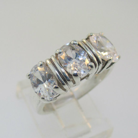 Sterling Silver CZ Three Stone SETA Ring Size 6 American Antiques and