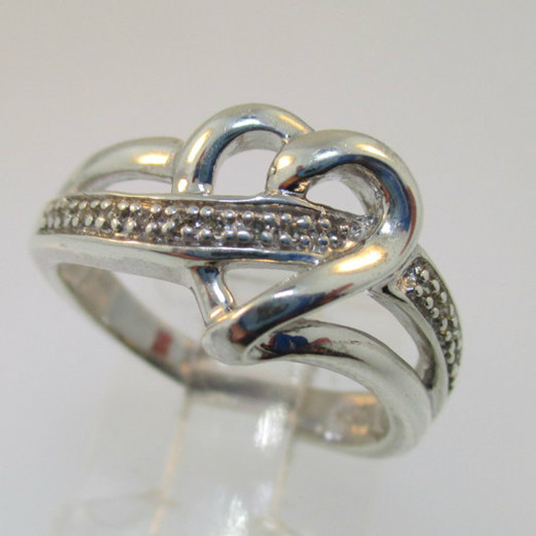 Sterling Silver Diamond Heart Ring Size 6.75