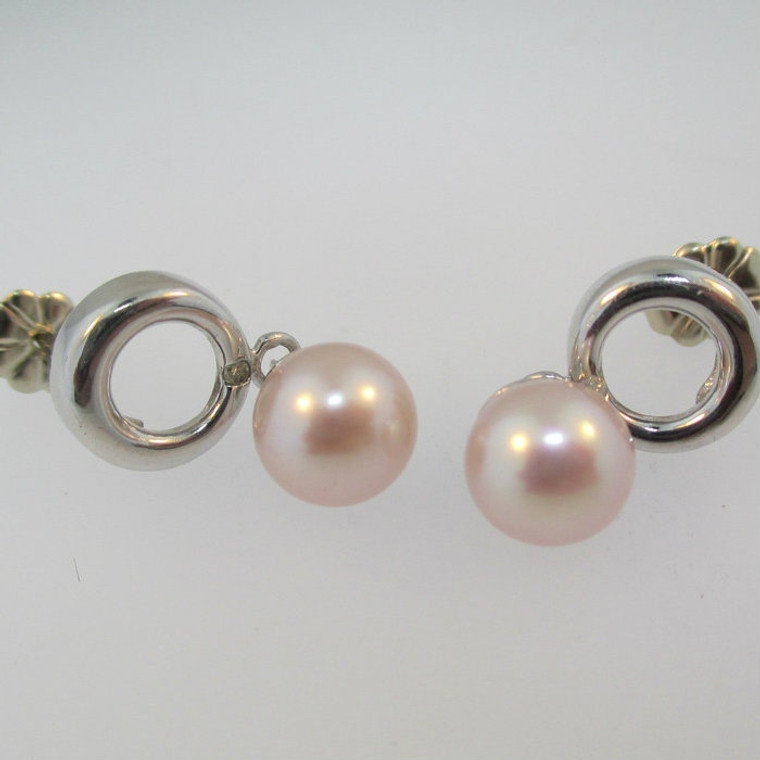 10k White Gold Pearl Dangle Earrings