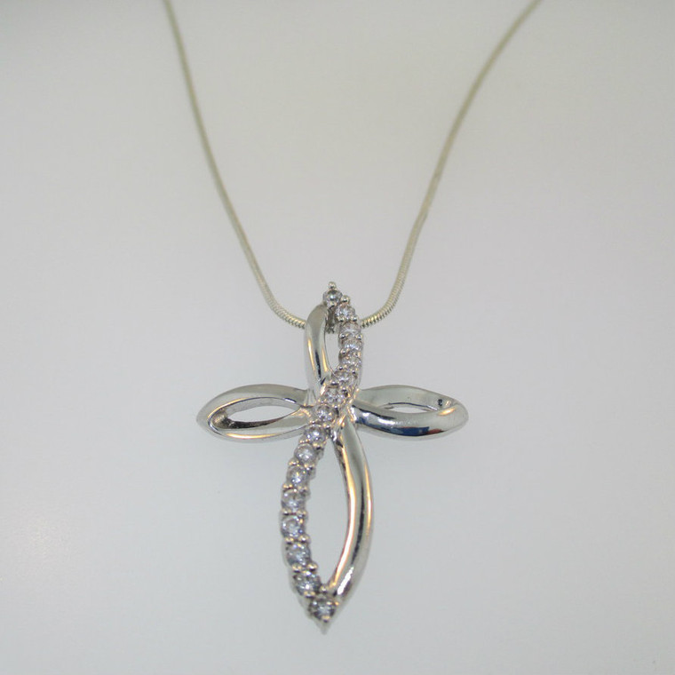 Sterling Silver SAI CZ Cross Twist Necklace