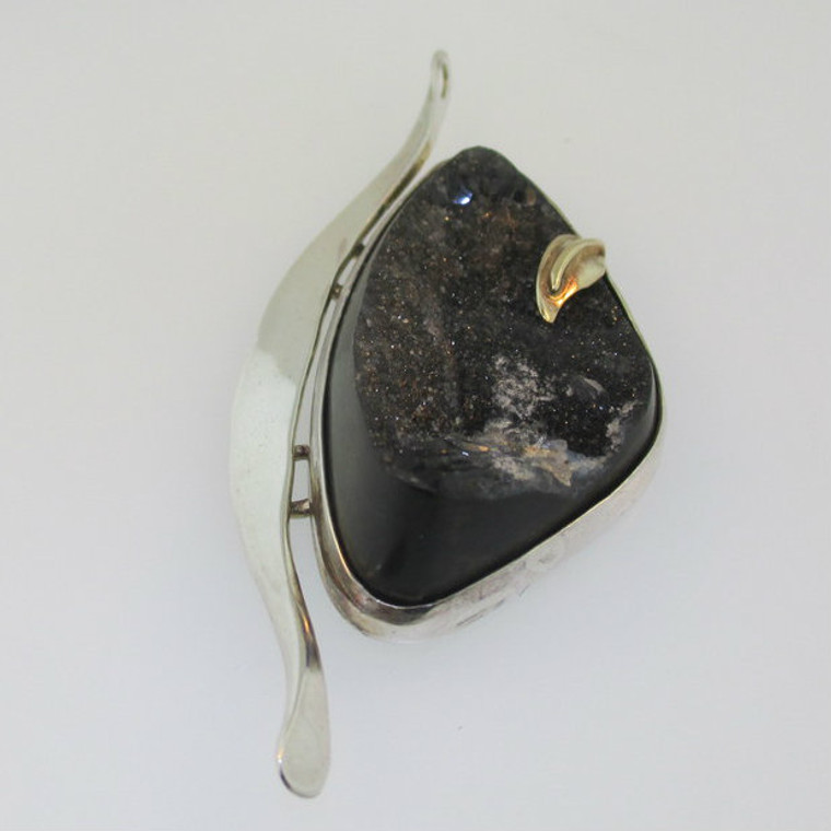 Sterling Silver & 14K Black Agate Druzy Pendant
