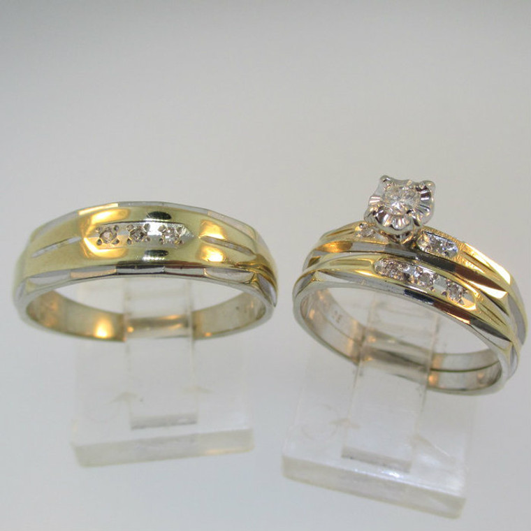 14k White and Yellow Gold His and Hers Matching Wedding Ring Set