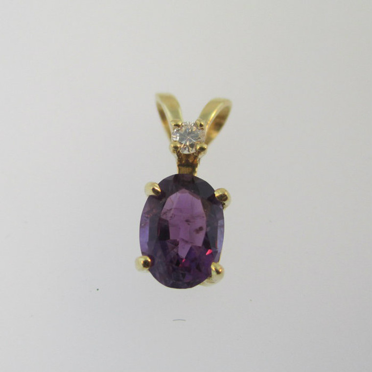 14k Yellow Gold Amethyst Pendant with Diamond Accent