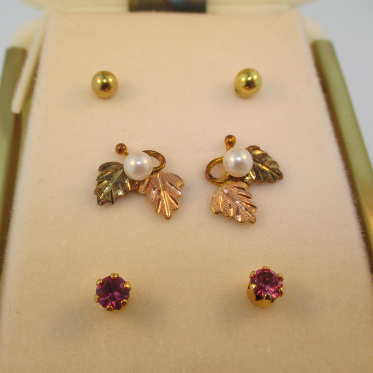 12k CCO Coleman 2 Leaf Jacket Earrings with 3 Pairs Stud Earrings 