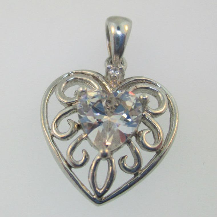 Sterling Silver CZ Heart Pendant