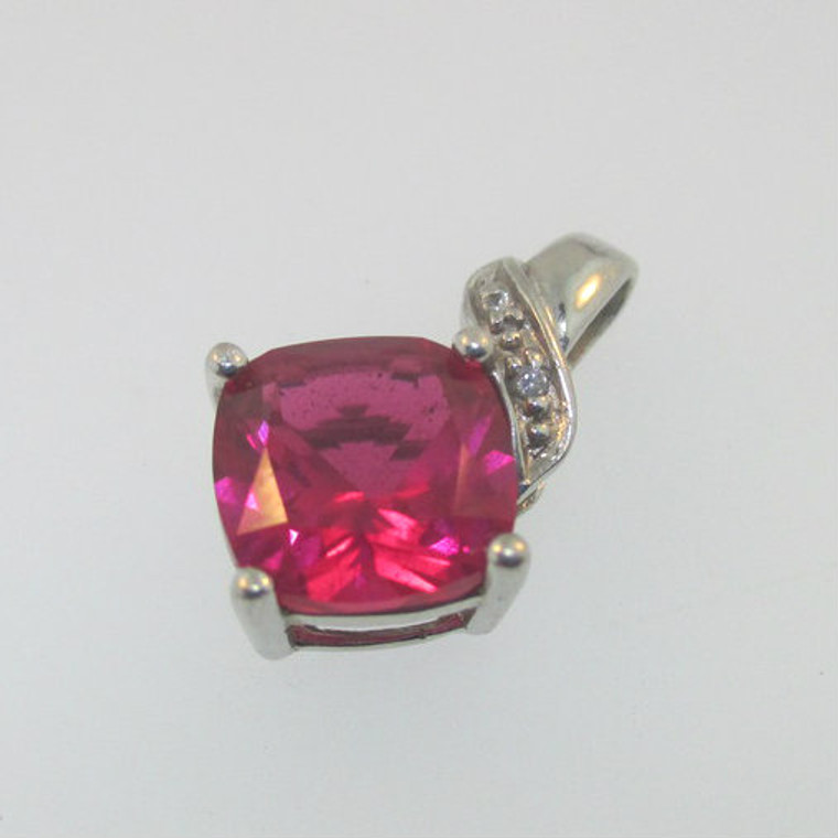 Sterling Silver Created Ruby Pendant July Birthstone