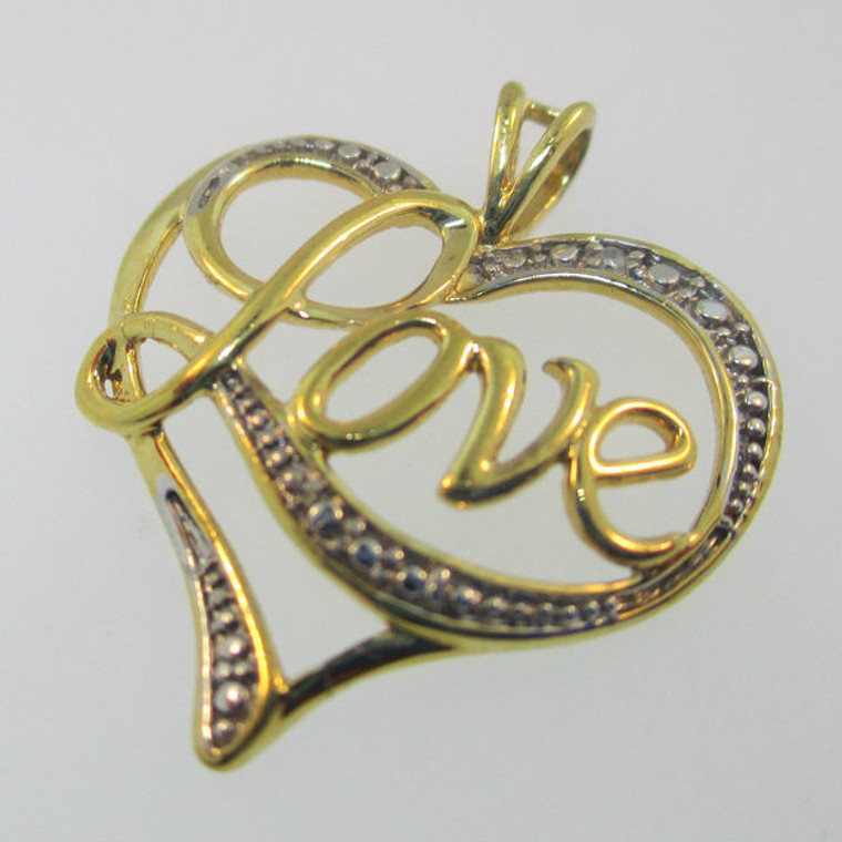 Sterling Silver Two Tone Love Diamond Pendant 