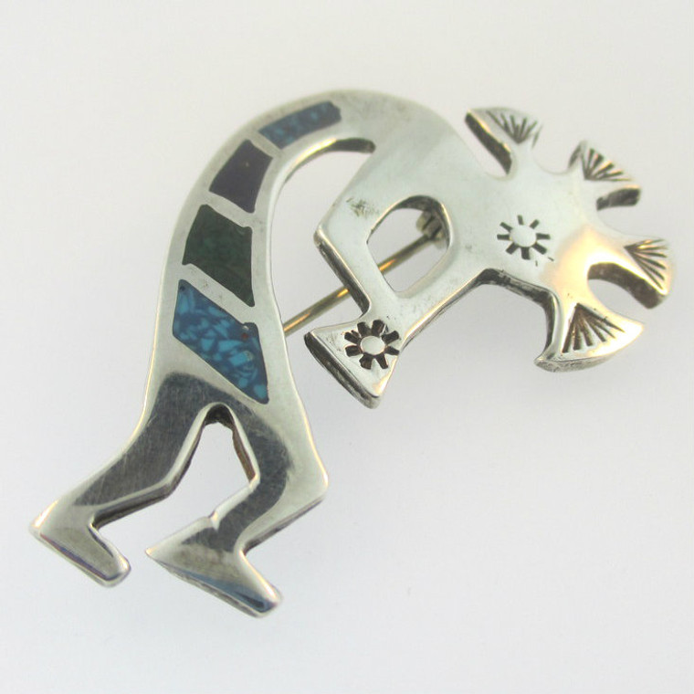 Sterling Silver Kokopelli Turquoise Inlay Pin 