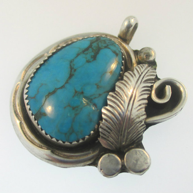 Sterling Silver Turquoise Leaf Swirl Pendant 