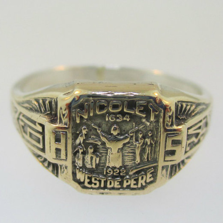 Sterling Silver Gold Plated Nicolet West De Pere 1934 Class Ring Size 9.75