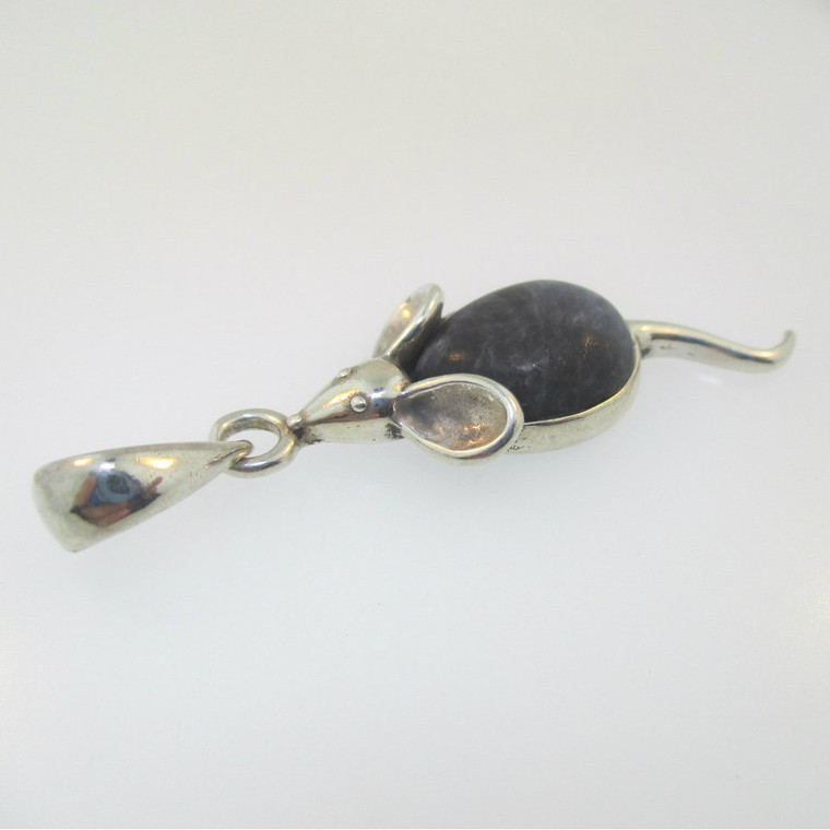 Sterling Silver Blue Agate Mouse Pendant