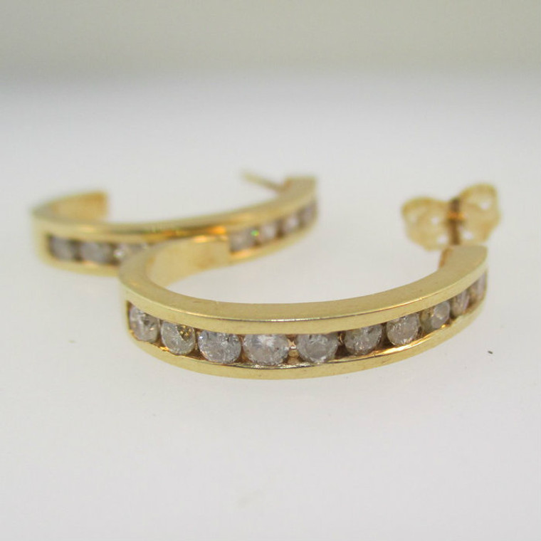 14k Yellow Gold Diamond Hoop Earrings with Screw Backs