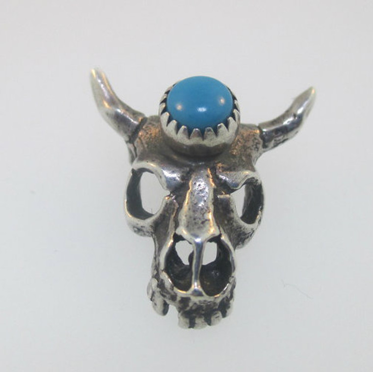 Sterling Silver Vintage Turquoise Bull Skull Charm