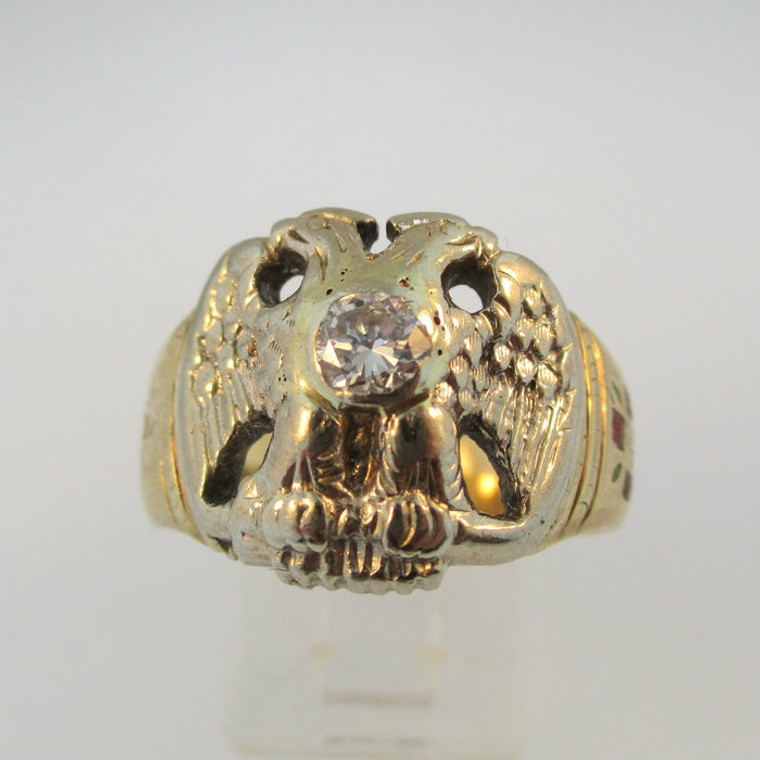 10k Yellow Gold Approx .40ct Round Brilliant Cut Diamond Masonic Ring Size 10