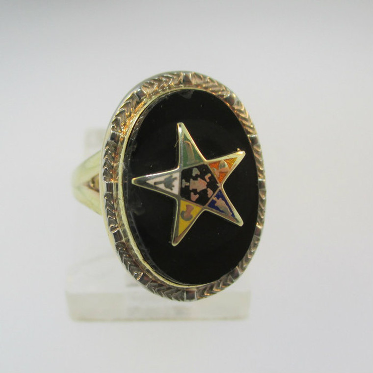 10k Yellow Gold  Black Onyx Eastern Star Ring Size 3 1/2