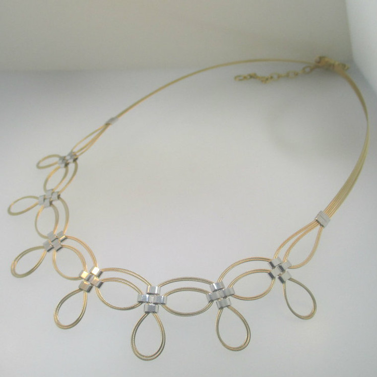 14k Yellow Gold Two Tone Wire Style Fashion Necklace
