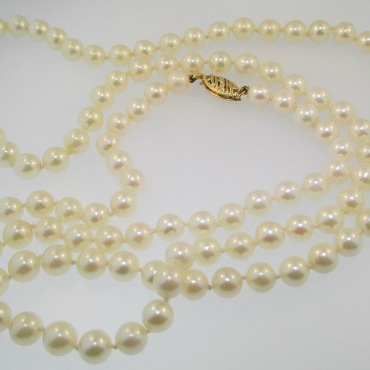 14k Yellow Gold 6mm Pearl Necklace 29 " Length