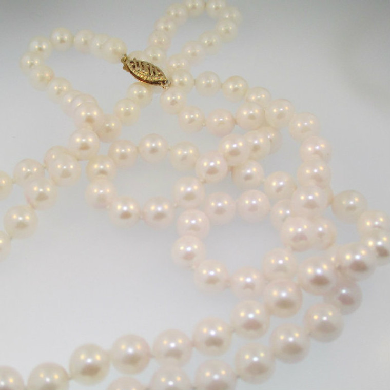 14k Yellow Gold Fresh Water Double Strand Pearl Necklace 16"