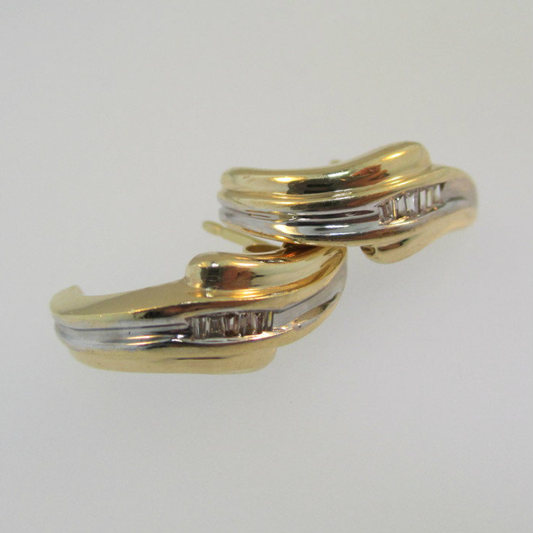 14k Yellow Gold Earrings with Diamond and White Gold Accents