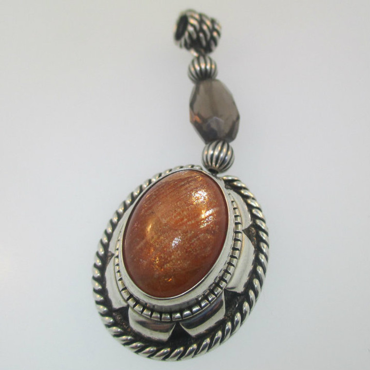 Sterling Silver Carolyn Pollack Orange Stone Southwest Style Pendant 