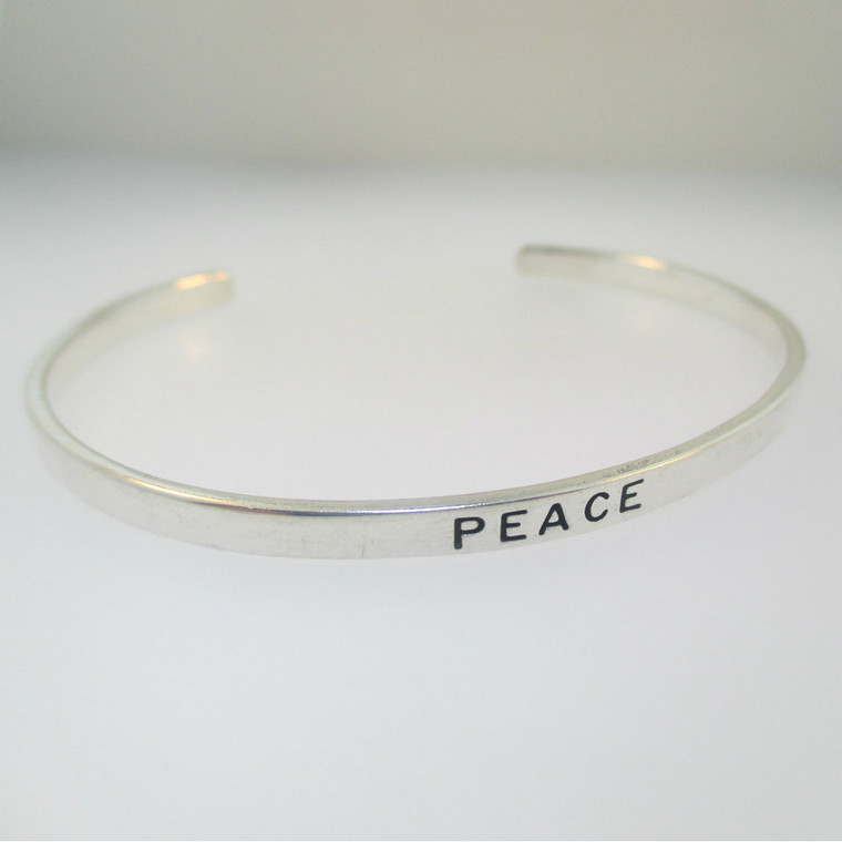 Sterling Silver Skinny Peace Cuff Bracelet 