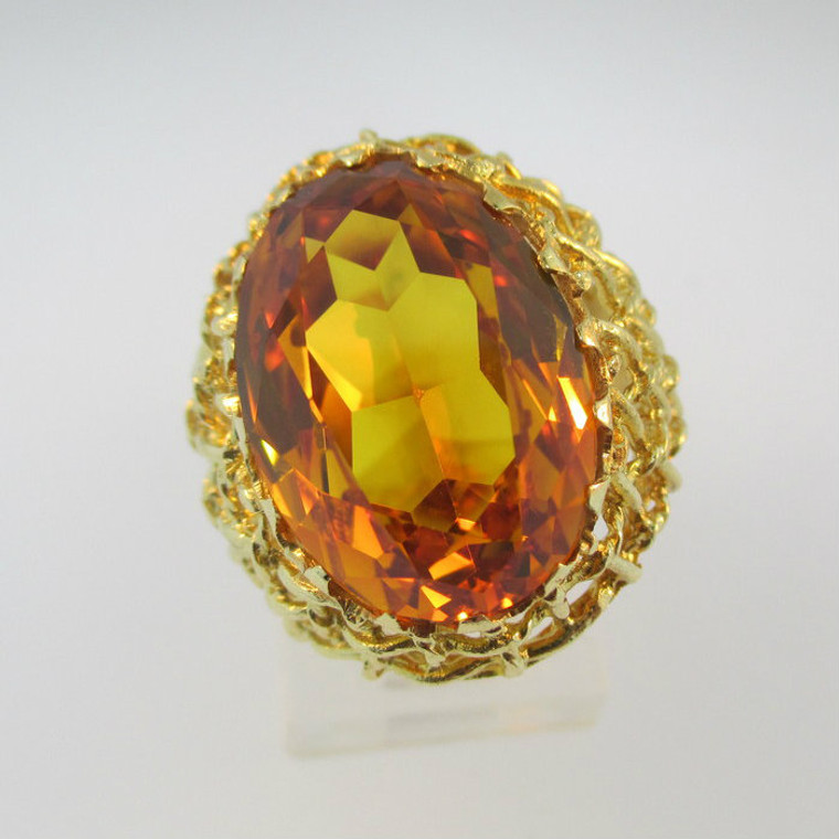 18k Yellow Gold Created Yellow Sapphire Ring with Netting Accents Size 6