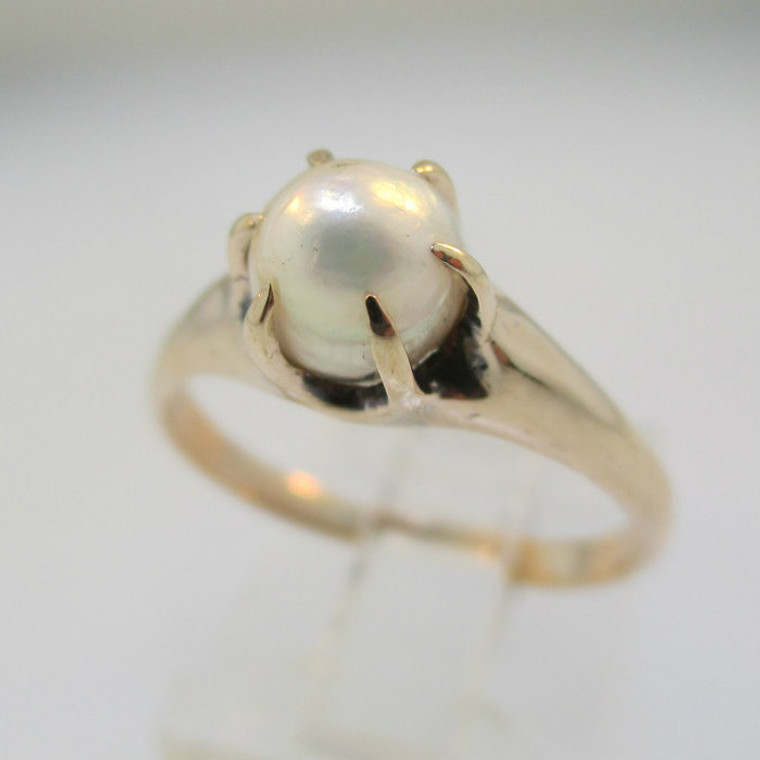 Vintage 10k Yellow Gold Pearl Solitaire Ring Size 7