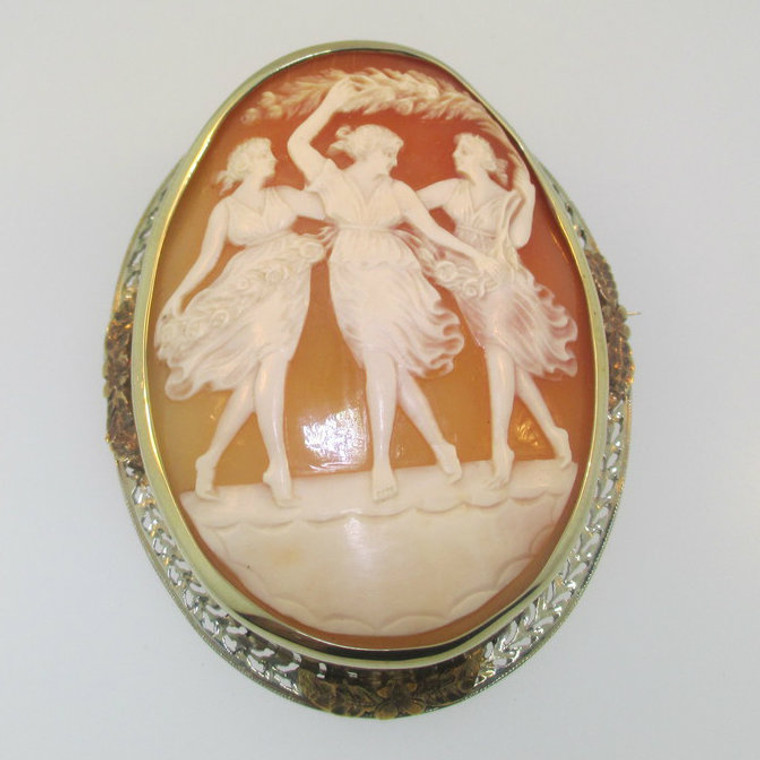 Victorian Gold Filled Large Cameo Hand Carved Shell Pin Brooch 