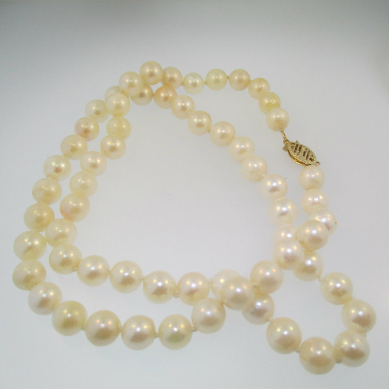 14k Yellow Gold Pearl Necklace 18" Length