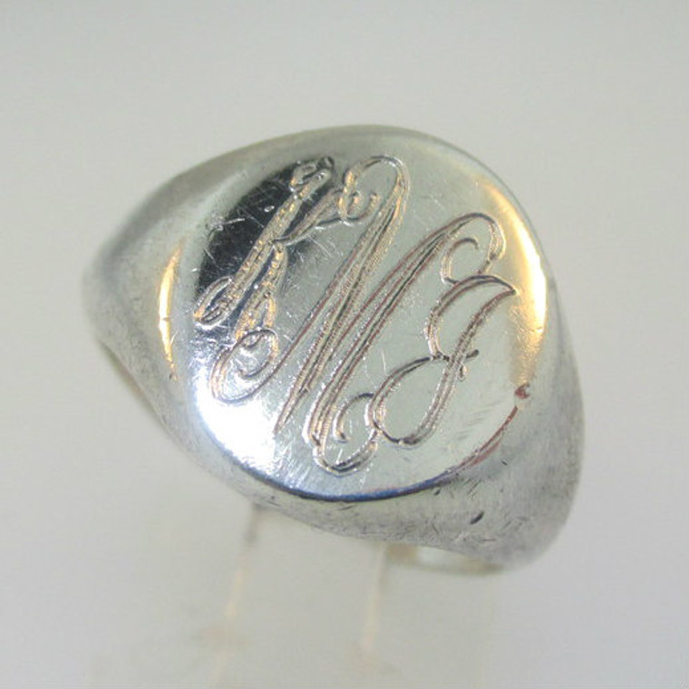 Sterling Silver Initial Signet Monogram KMJ Ring Size 7.75