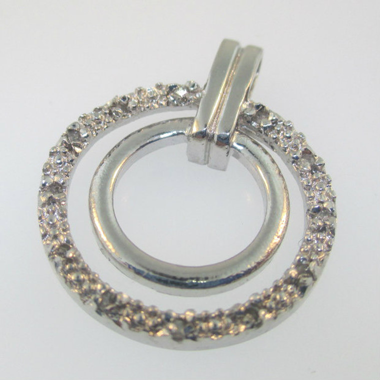 Sterling Silver Diamond Double Circle Circular Pendant