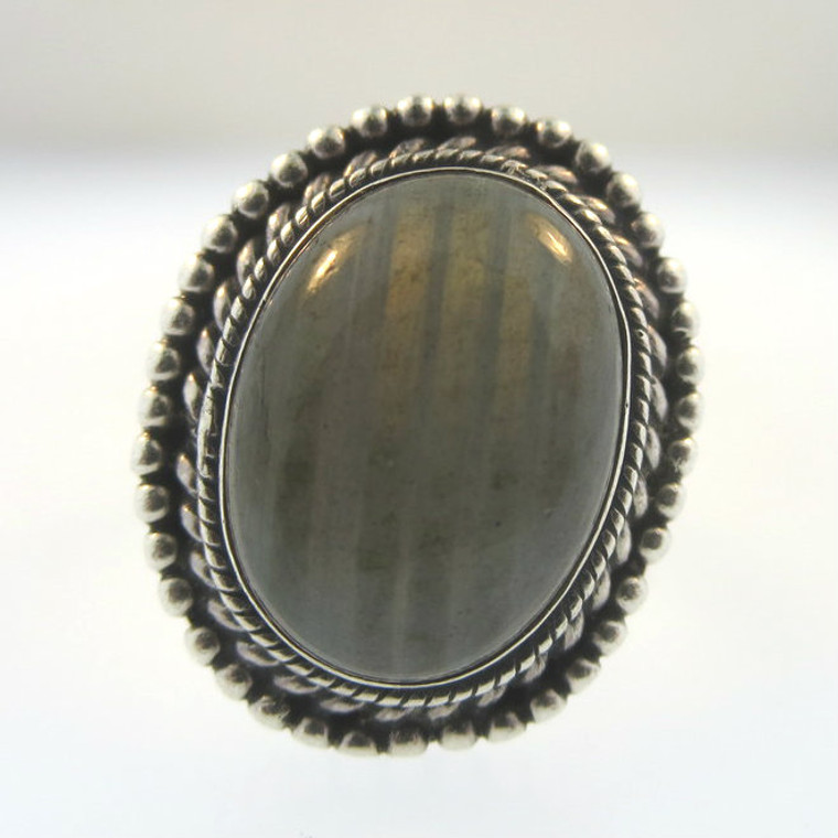 Vtg Sterling Oval Cut Striped Labradorite Cabochon Ladies Ring Unsigned Size 6.5