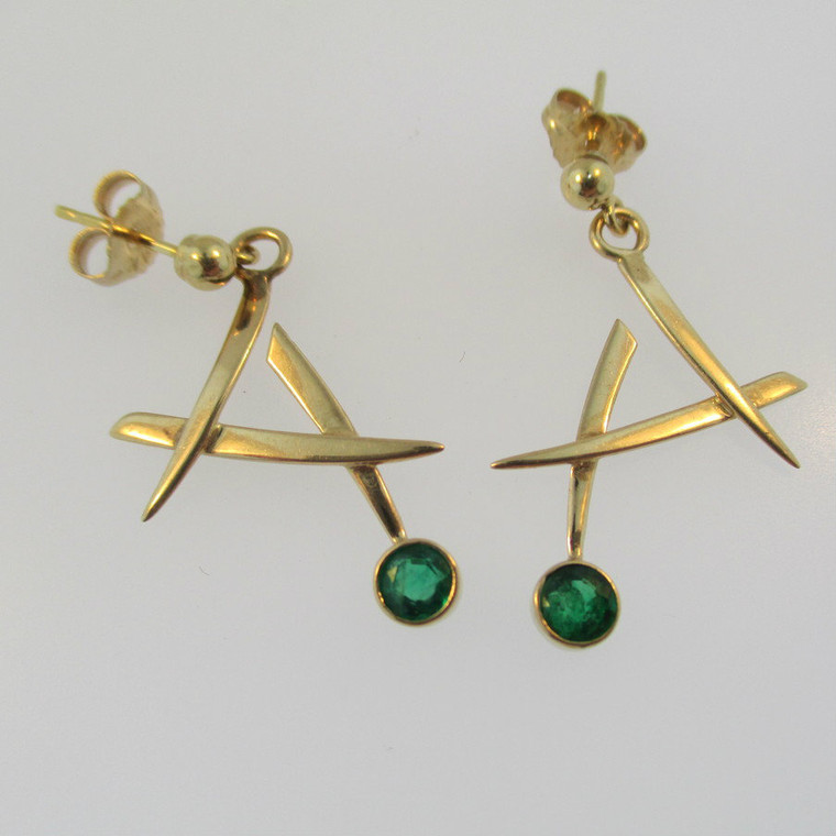 14k Yellow Gold Dangle Earring with Emerald Accents