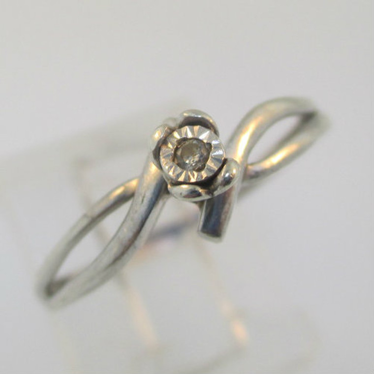 Sterling Silver Diamond Heart Solitaire Ring Size 7.5