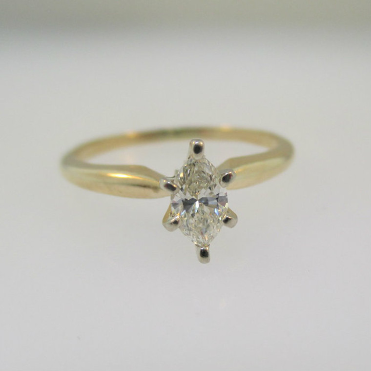 14k Yellow Gold Approx .20ct Marquise Cut Solitaire Diamond Ring Size 5 1/2