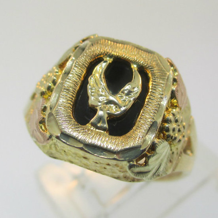 10K Yellow Gold 12K Black Hills Gold Bird Black Onyx Ring Size 9
