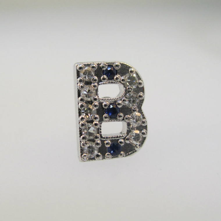 14k White Gold Diamond  and Sapphire Letter B Pin