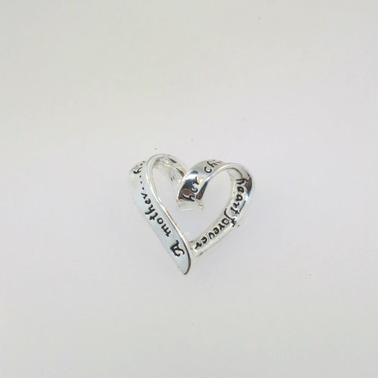 Sterling Silver LA Twisted Heart Slide Pendant w Expression Mother Child Forever