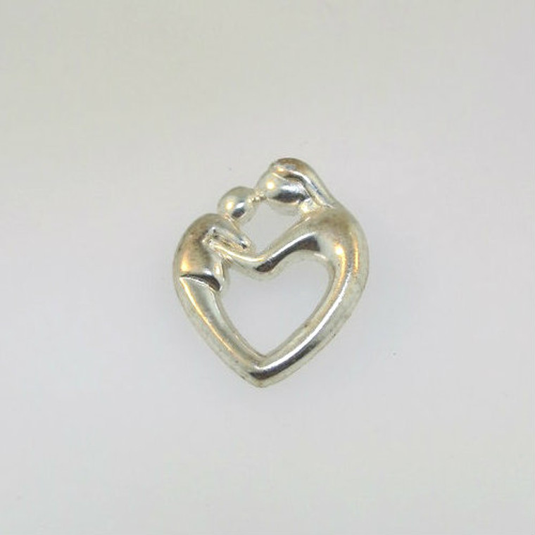 Sterling Silver Thai SU Slide Pendant Formed Heart Mother Holding Baby Child