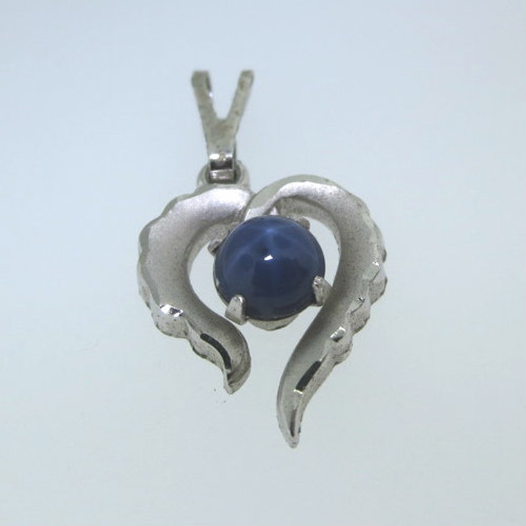Sterling Silver Marvel Jewelry Mfg. Co. Round Star Sapphire Stone Heart Pendant