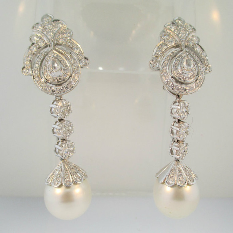 18k White Gold Approx 3.0ct TW Diamond and Rose Cut Pearl Convertible Earrings Set
