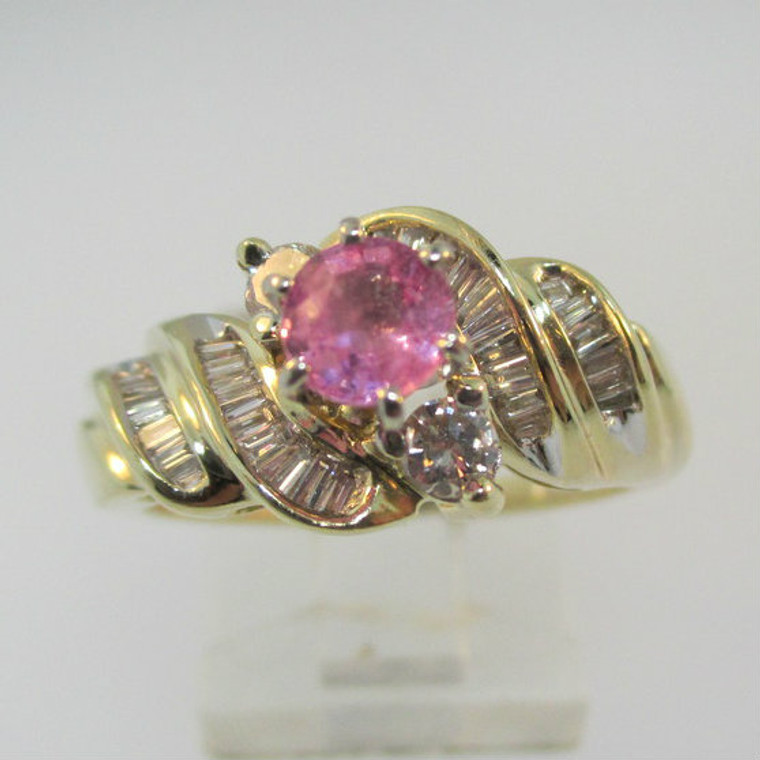 14k Yellow Gold Pink Sapphire and Diamond  Fashion Ring Size 8 1/2