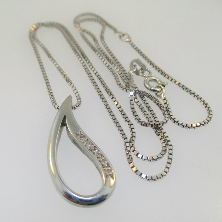 Sterling Silver Diamond Teardrop Pendant Necklace