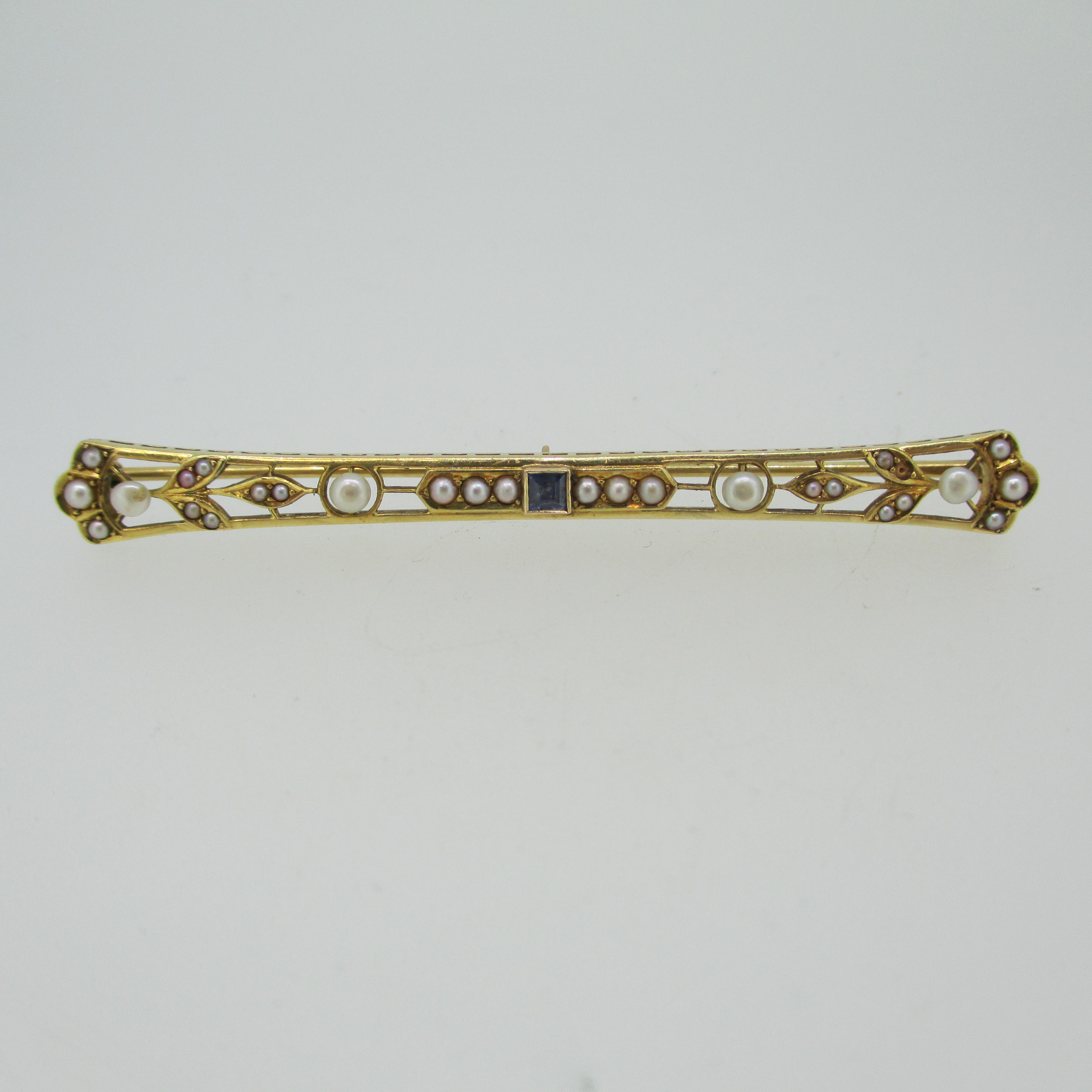 Vintage 10k Yellow Gold Sapphire and Seed Pearl Stick Pin