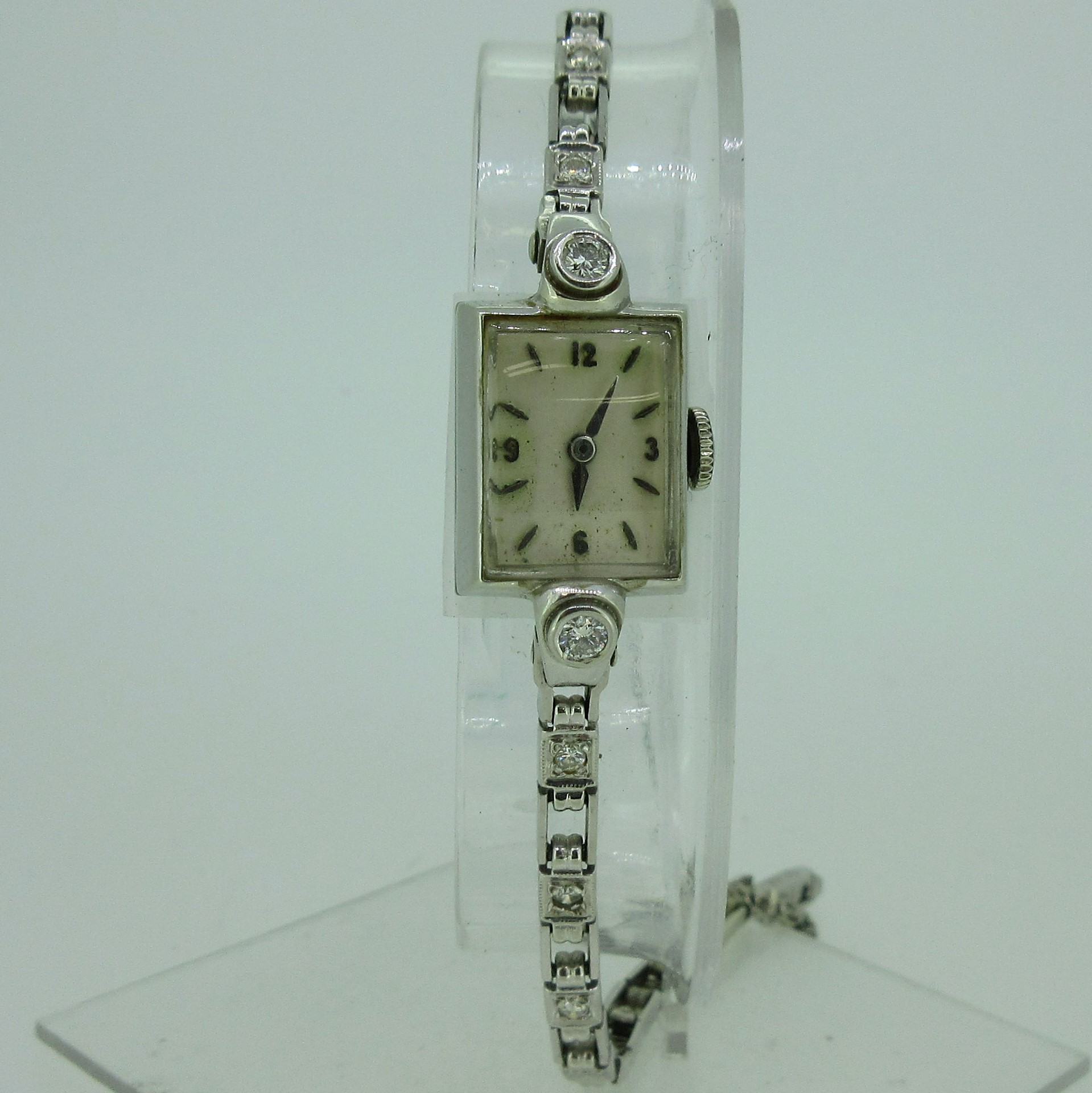 14k White Gold Vintage Ladies Hamilton Watch. Nice Diamonds.