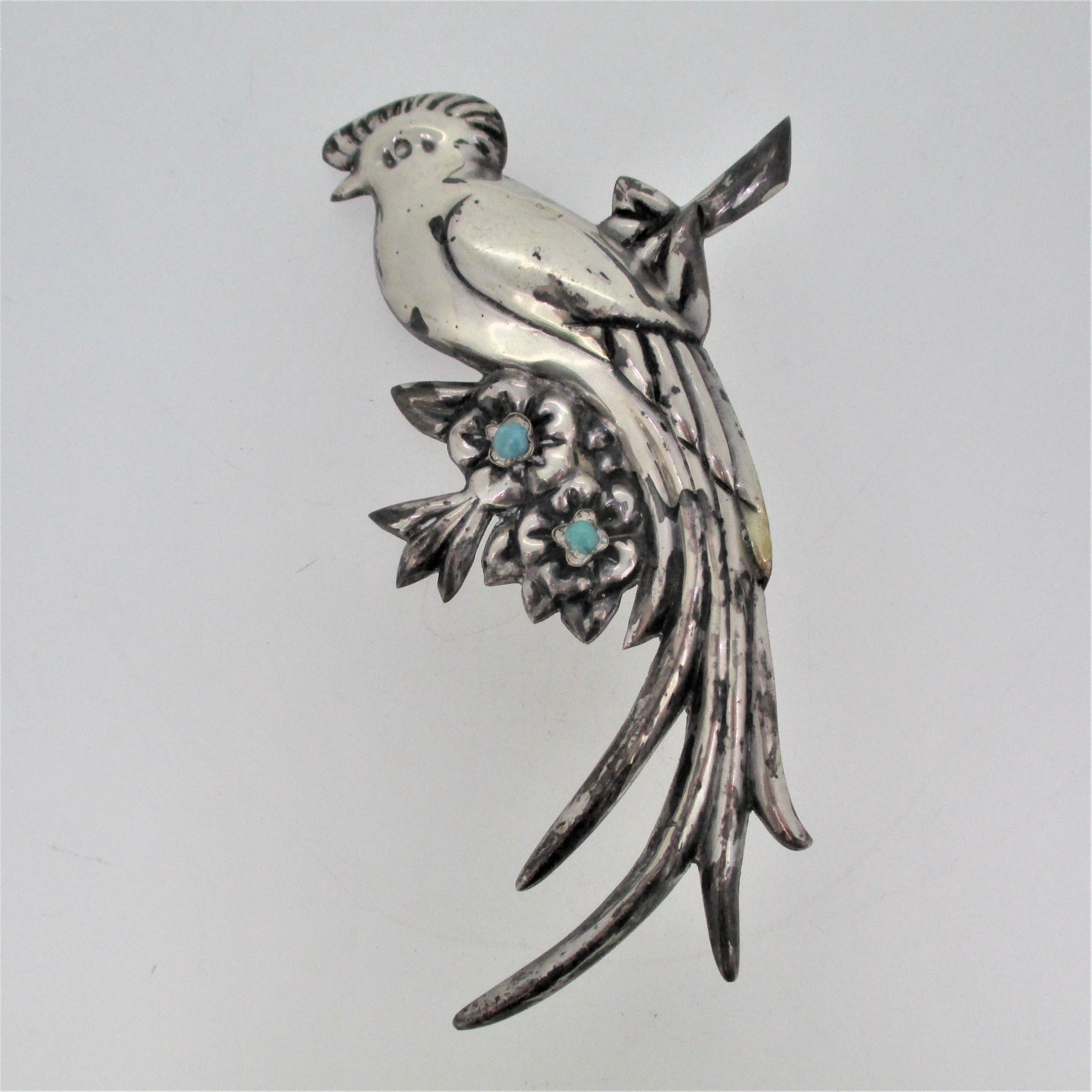 Jewel Art Sterling Silver Bird Brooch Pin RARE