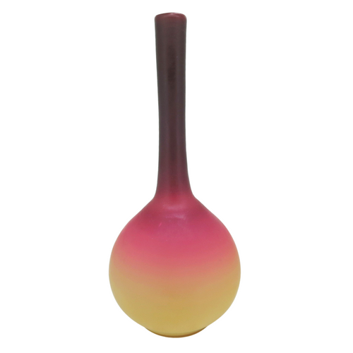 Vintage Hobbs Wheeling Matte Finish Peach Blow Skinny Neck Blown Glass Vase