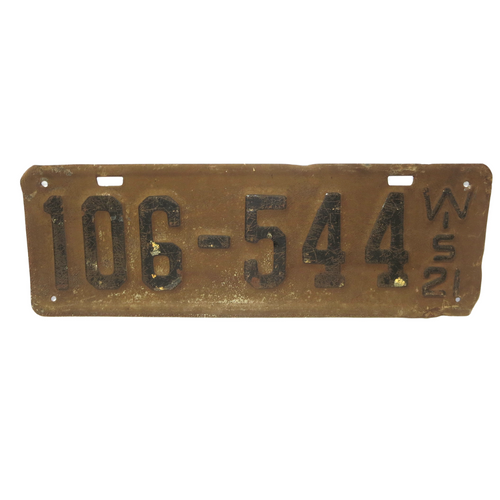 RARE Original 1921 Wisconsin State Metal License Plate Brown/Black
