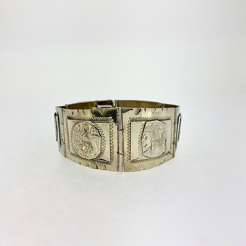 Sterling Silver Taxco-Mexico Aztec Story Link Bracelet